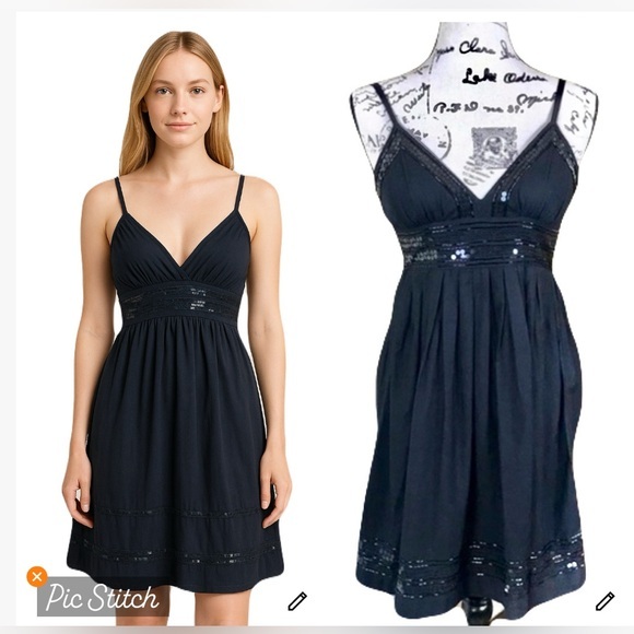 Guess Strappy Pleated Black Dress with Sequin - Picture 1 of 9